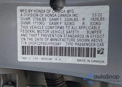 2020 Honda Civic Lx из США, поврежденный, VIN 2HGFC2F60LH550941